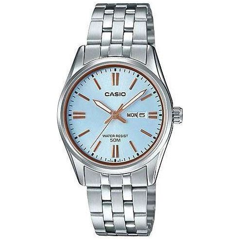 CASIO COLLECTION Mod. LADY DAY & DATE - LIGHT BLUE. BRONZE INDEXES WATCHES