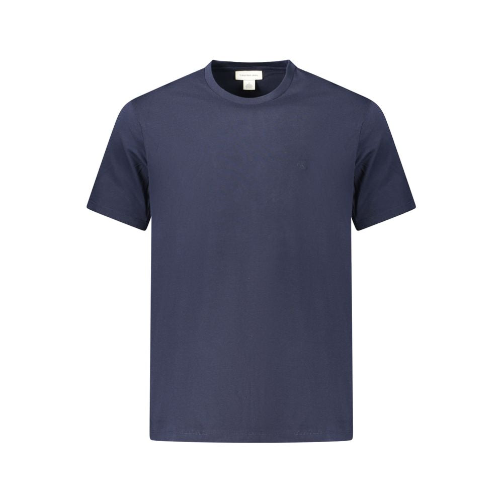 Calvin Klein Blue Cotton T-Shirt with short sleeves, crew neck, contrasting details, logo, made of 95% regenerative cotton.