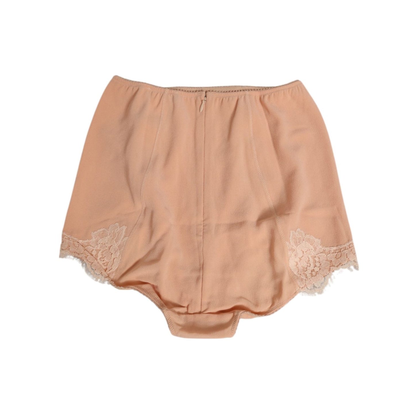 Close-up of Dolce & Gabbana Beige Silk Stretch High Waist Girdle Underwear featuring luxurious beige silk and detailed stitching.