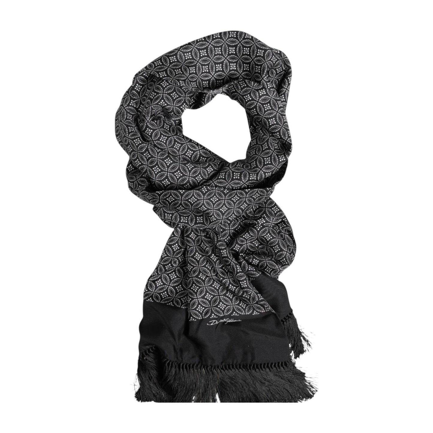 Dolce & Gabbana Black Patterned Fringes Men Foulard Scarf Dolce & Gabbana