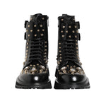 Dolce & Gabbana Black Studded Lace Up Mid Calf Boots Shoes MV7683-42.5