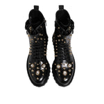 Dolce & Gabbana Black Studded Lace Up Mid Calf Boots Shoes MV7683-42.5
