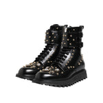 Dolce & Gabbana Black Studded Lace Up Mid Calf Boots Shoes MV7683-42.5