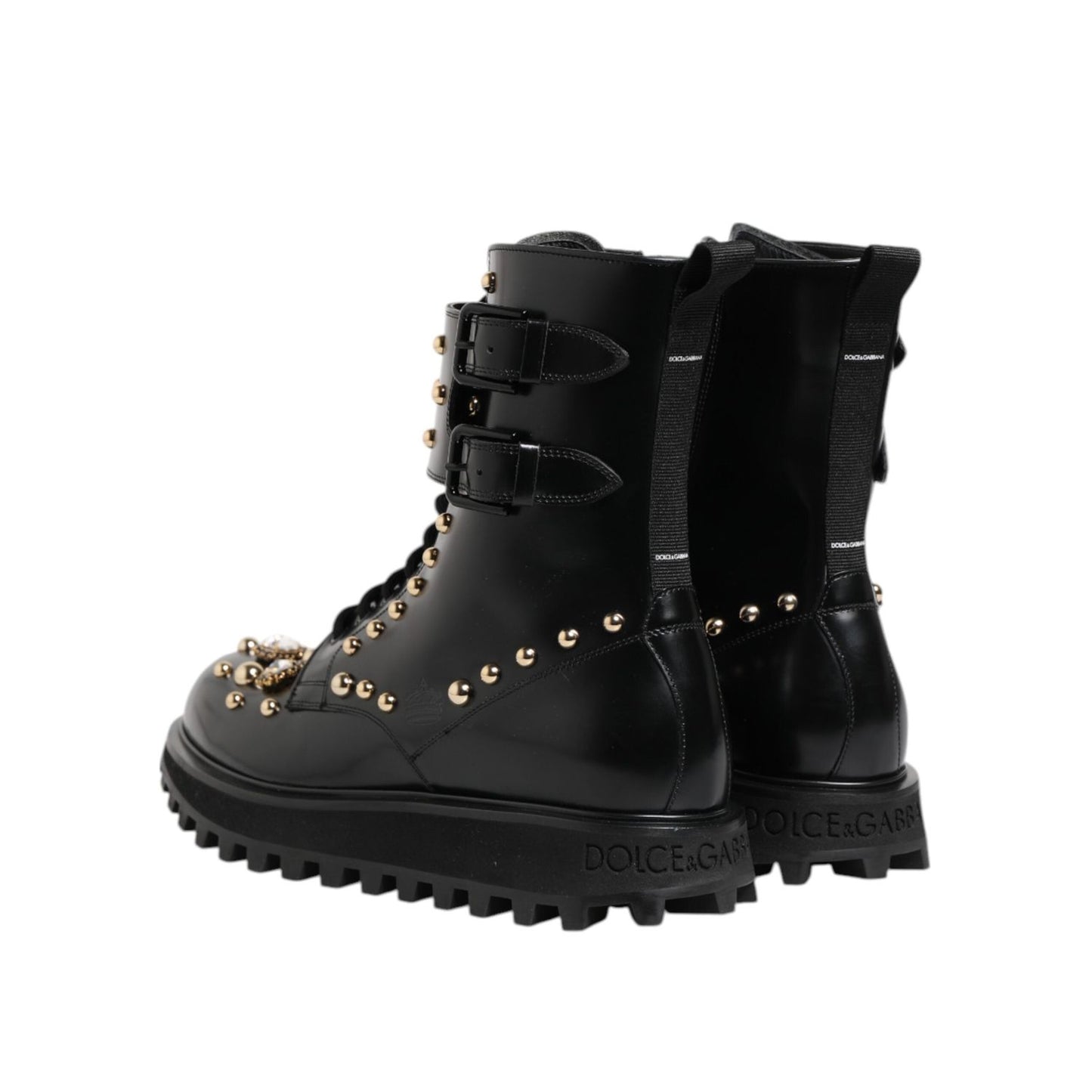 Dolce & Gabbana Black Studded Lace Up Mid Calf Boots Shoes MV7683-42.5