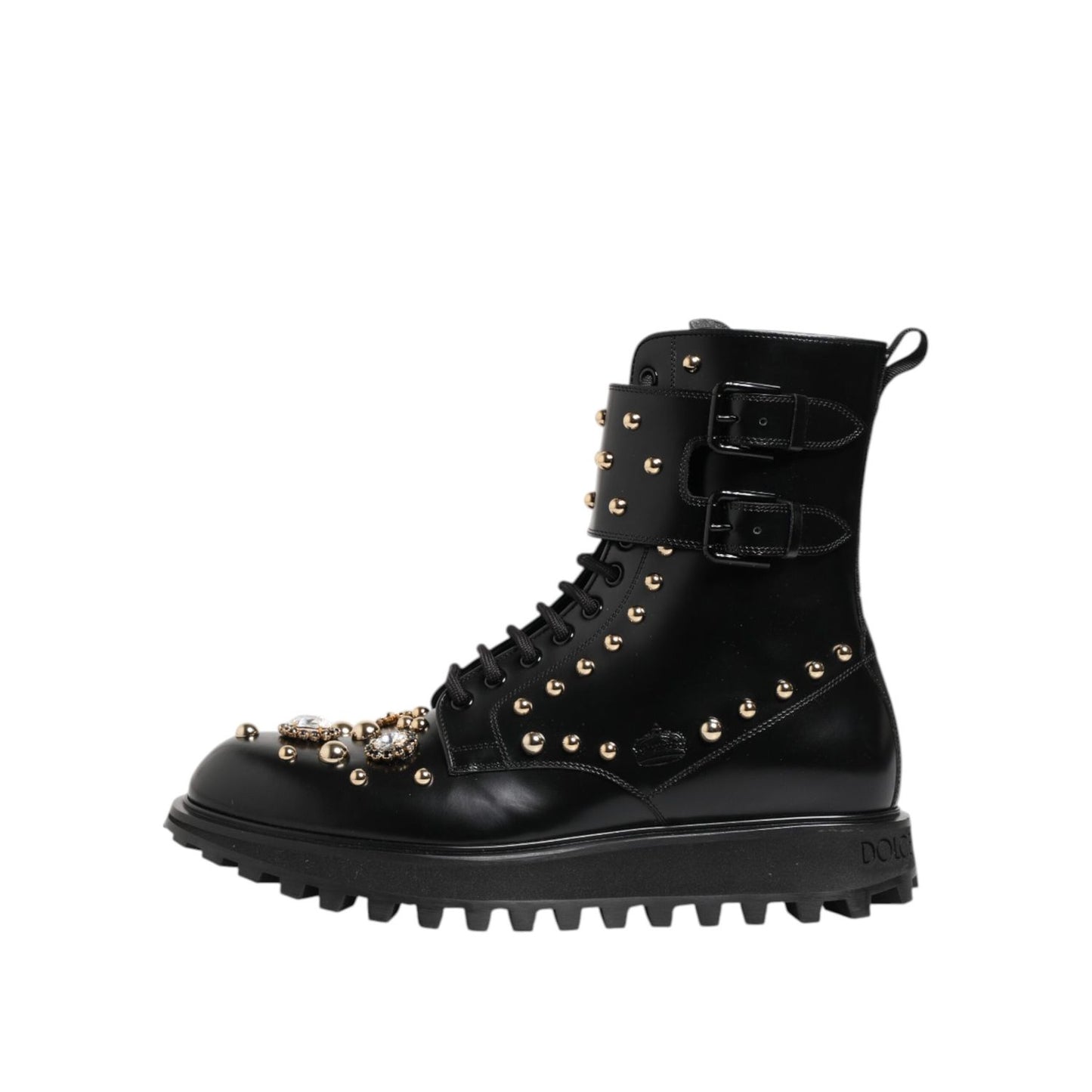 Dolce & Gabbana Black Studded Lace Up Mid Calf Boots Shoes MV7683-42.5