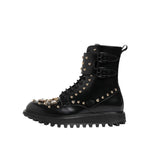 Dolce & Gabbana Black Studded Lace Up Mid Calf Boots Shoes MV7683-42.5