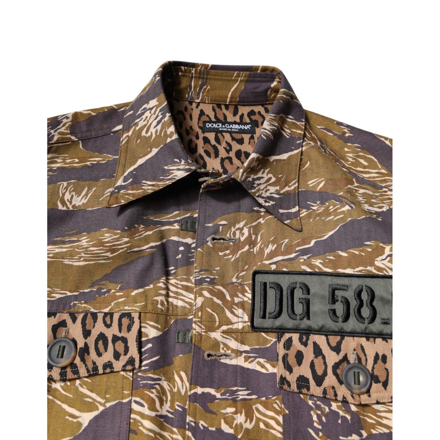Dolce & Gabbana Brown Leopard Cotton Collared Coat Jacket Dolce & Gabbana