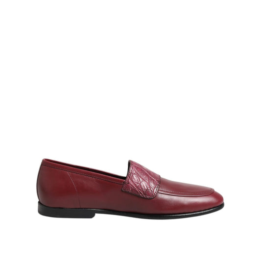 Dolce & Gabbana Burgundy Leather Formal Slip On Shoes