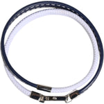 Dolce & Gabbana Blue White Leather Trimmed DG Engraved Silver Tone Clasp Bracelet 1728,67345645728,Blue and White,Bracelets - Men - Jewelry,Dolce & Gabbana,Jewelry,Material: 40% Polyester 40% Cows Leather 20% Real Brass,Men,Men - Jewelry,New with tags Dol