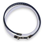 Dolce & Gabbana Blue White Leather Trimmed DG Engraved Silver Tone Clasp Bracelet 1728,67345645728,Blue and White,Bracelets - Men - Jewelry,Dolce & Gabbana,Jewelry,Material: 40% Polyester 40% Cows Leather 20% Real Brass,Men,Men - Jewelry,New with tags Dol