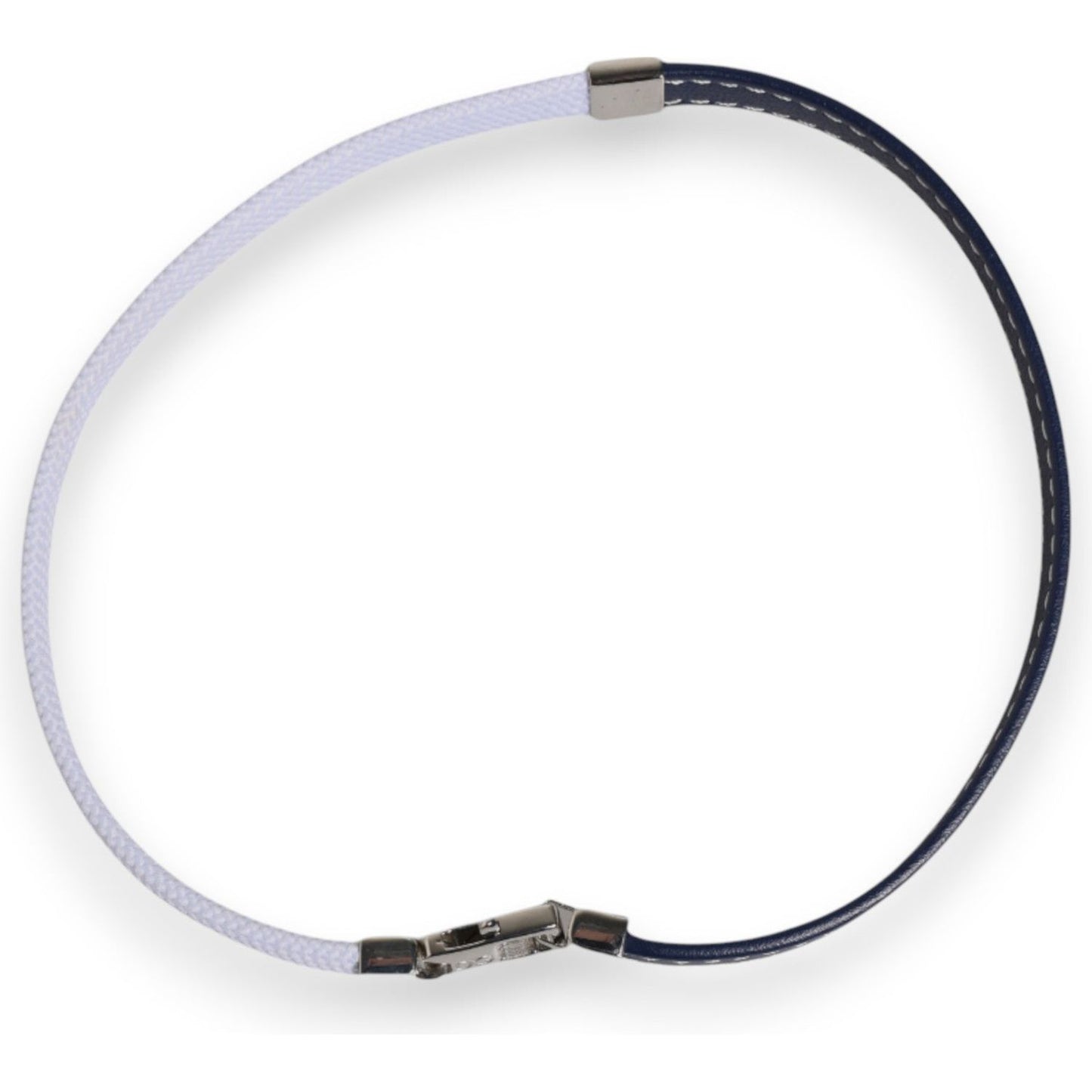 Dolce & Gabbana Blue White Leather Trimmed DG Engraved Silver Tone Clasp Bracelet 1728,67345645728,Blue and White,Bracelets - Men - Jewelry,Dolce & Gabbana,Jewelry,Material: 40% Polyester 40% Cows Leather 20% Real Brass,Men,Men - Jewelry,New with tags Dol