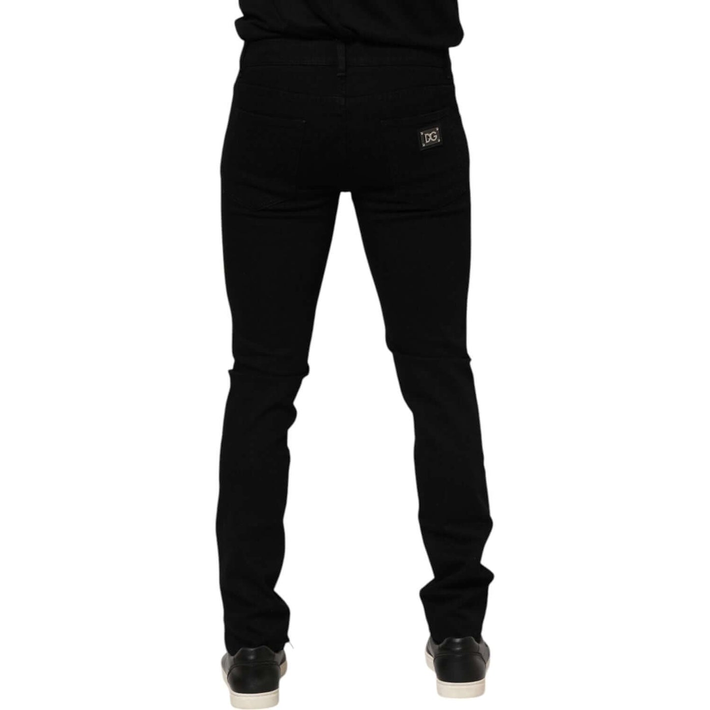 Dolce & Gabbana Dark Blue Cotton Logo Plaque GOLD Denim Jeans PAN76411-54