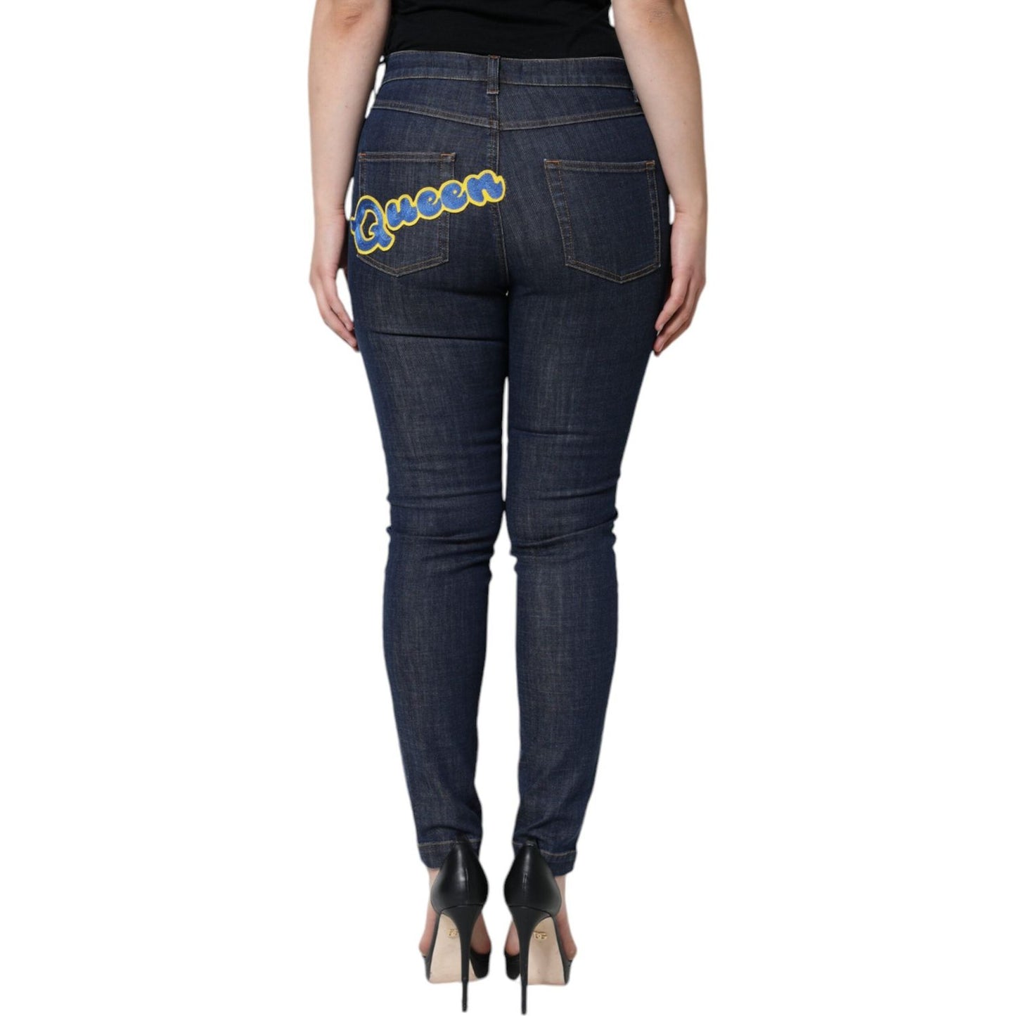 Dolce & Gabbana Dark Blue QUEEN Cotton Skinny Denim Jeans PAN75580-42