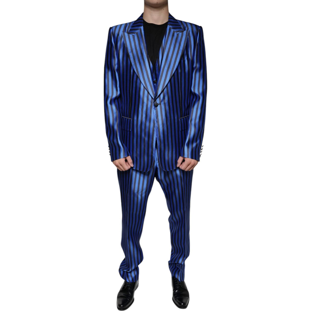 Dolce & Gabbana Metallic Blue Stripes Formal 3 Piece Suit KOS2244-56