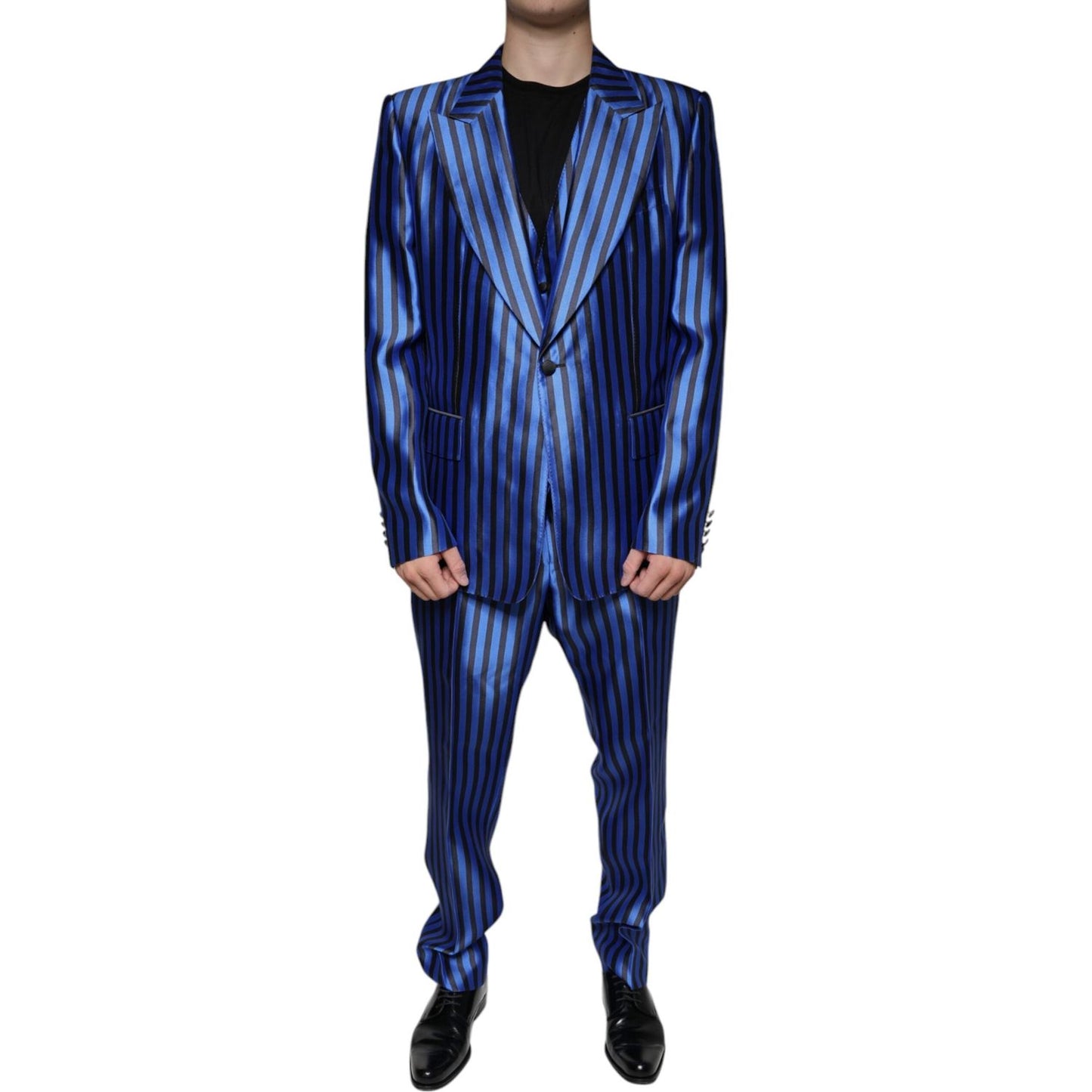 Dolce & Gabbana Metallic Blue Stripes Formal 3 Piece Suit KOS2244-56