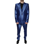Dolce & Gabbana Metallic Blue Stripes Formal 3 Piece Suit KOS2244-56