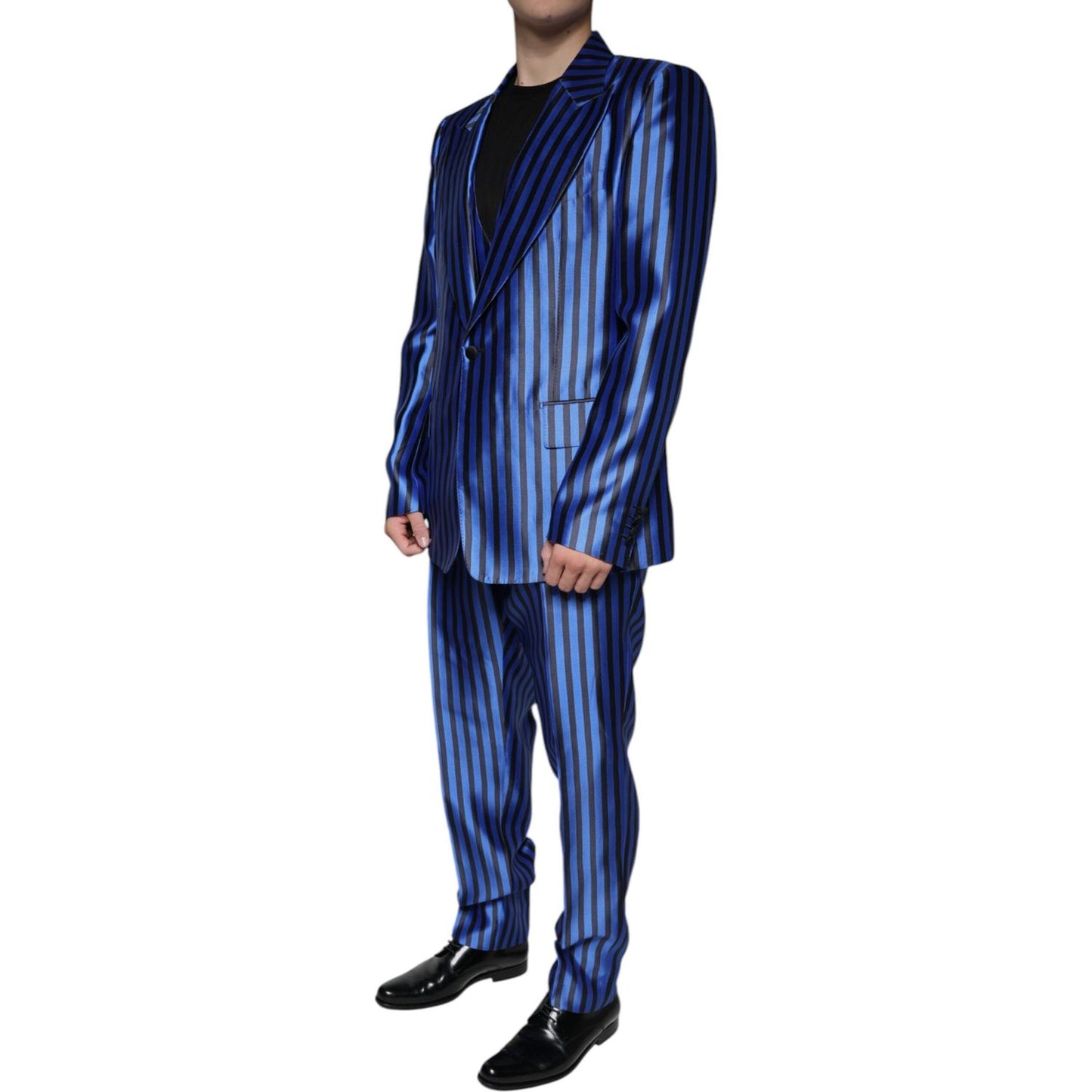 Dolce & Gabbana Metallic Blue Stripes Formal 3 Piece Suit KOS2244-56