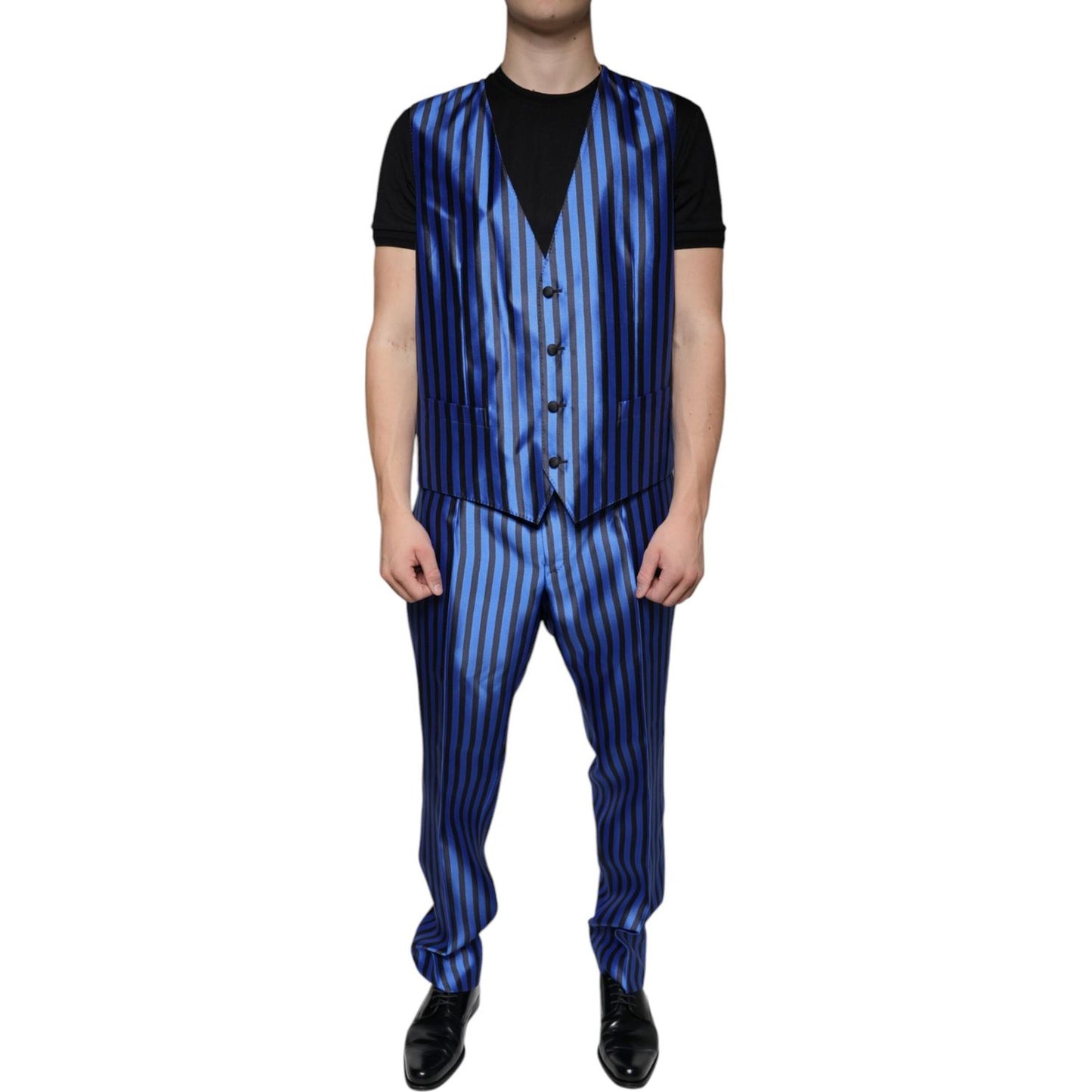 Dolce & Gabbana Metallic Blue Stripes Formal 3 Piece Suit KOS2244-56