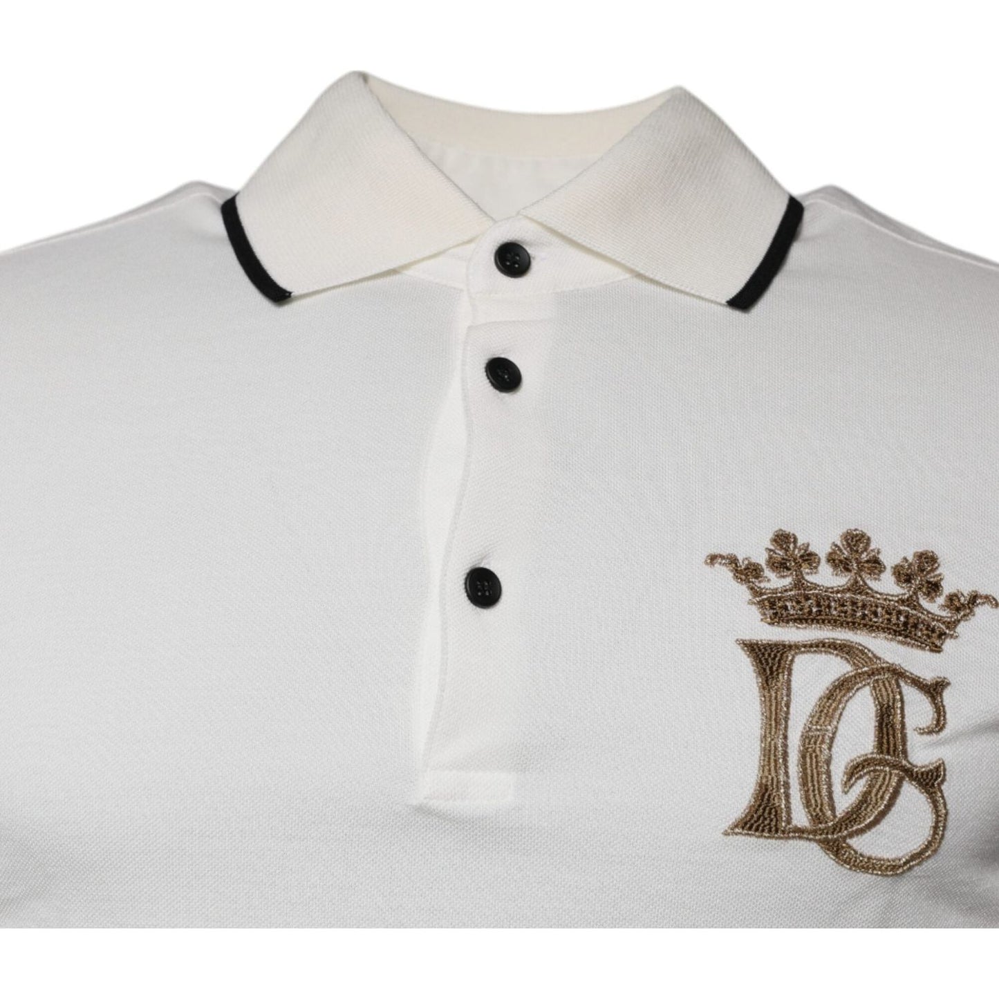 Dolce & Gabbana Off White Crown Cotton Collared Polo T-shirt TSH87424-44