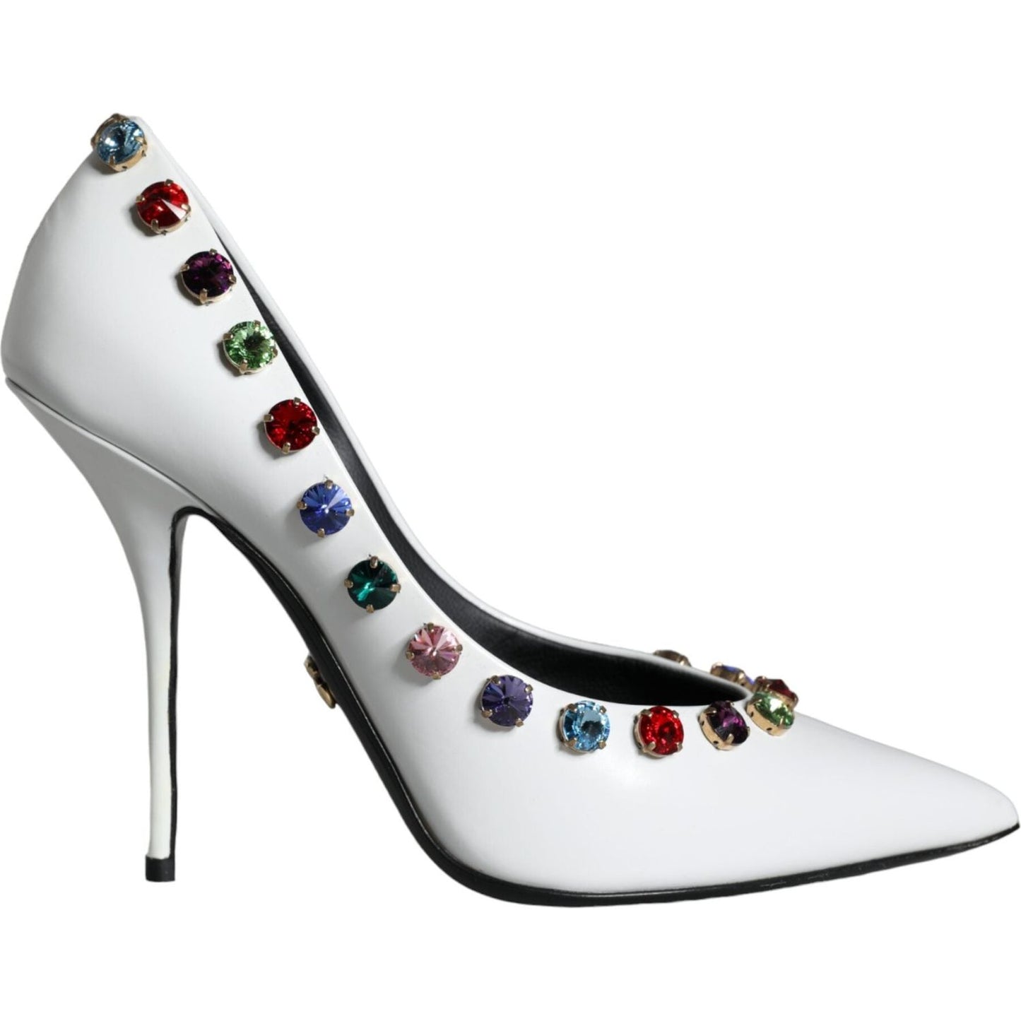 Dolce & Gabbana White Crystal Leather High Heels Pumps Shoes LA11254-39