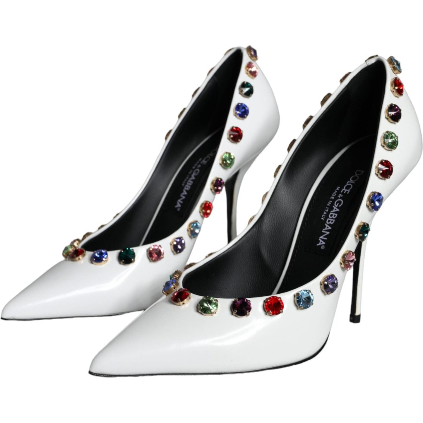 Dolce & Gabbana White Crystal Leather High Heels Pumps Shoes LA11254-39