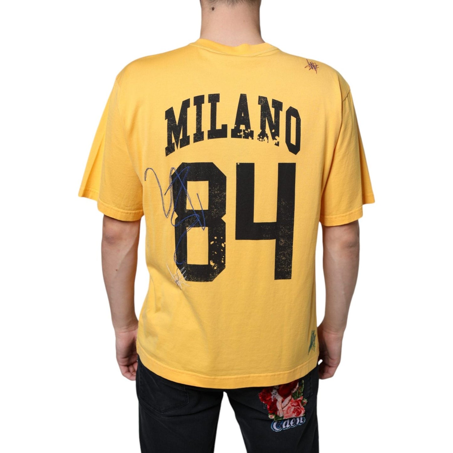 Dolce & Gabbana Yellow Secret Graden Floral Cotton Crew Neck T-shirt TSH86655-48