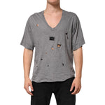 Dolce & Gabbana Gray Cotton Tattered Logo Patch Men T-shirt THS90362-52