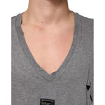 Dolce & Gabbana Gray Cotton Tattered Logo Patch Men T-shirt THS90362-52