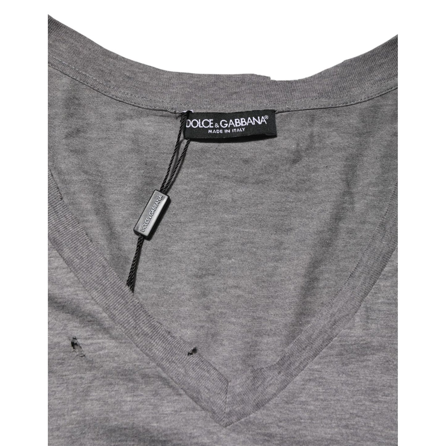 Dolce & Gabbana Gray Cotton Tattered Logo Patch Men T-shirt THS90362-52