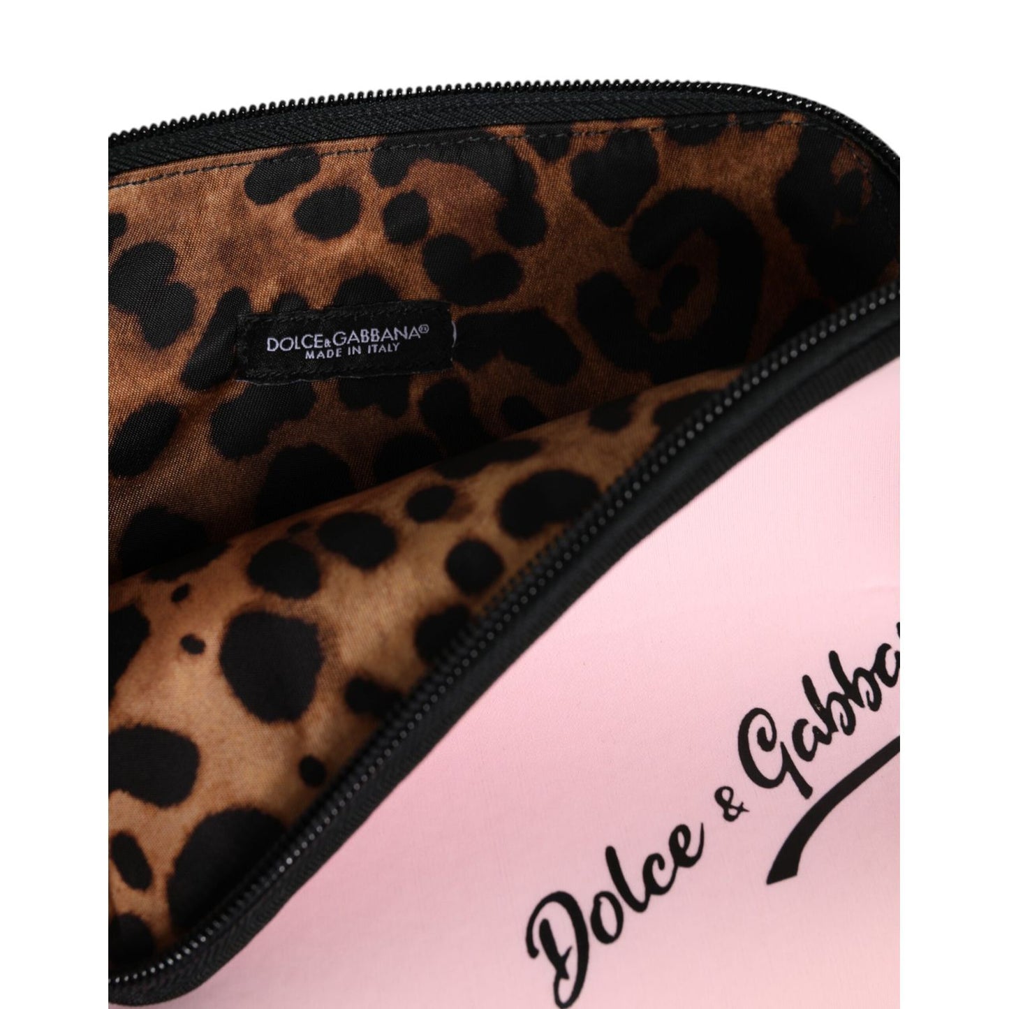 Dolce & Gabbana Pink Solid Nylon DG Logo Print Clutch Zip Borse Pouch Bag BAG4561