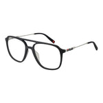 Fila Gray Men Glasses Frame, gunmetal half-rim rectangle style with stainless steel and blue accents.