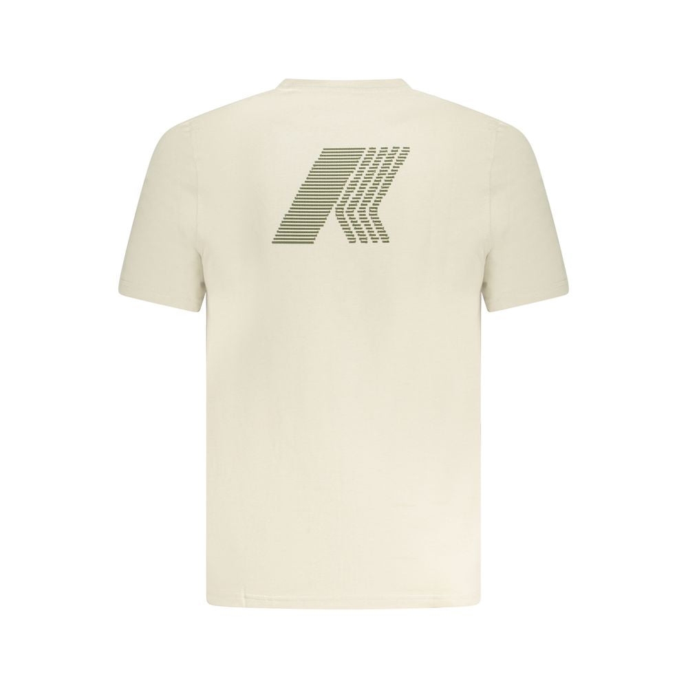 Alt Tag: Back view of K-WAY Beige Cotton T-Shirt with short sleeves, crew neck, embossed print, and logo design.