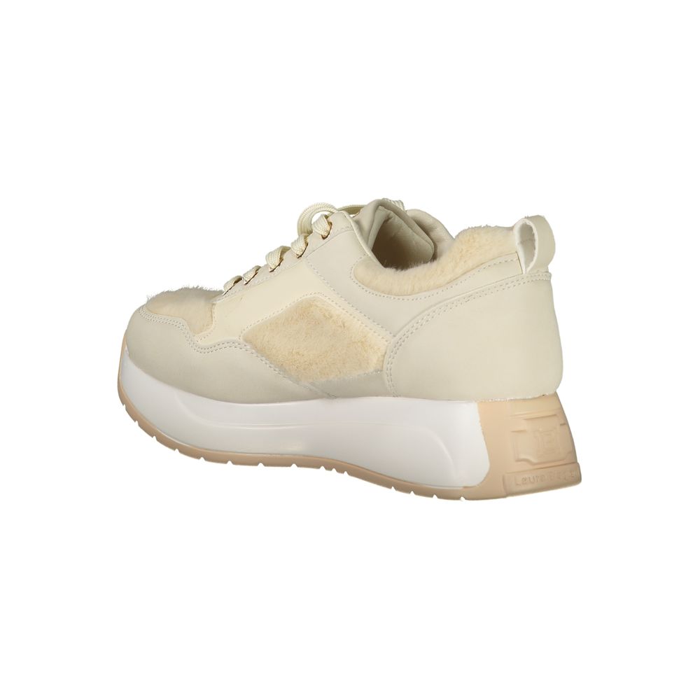 Laura Biagiotti Beige Polyethylene Sneaker with suede and removable footbed, featuring contrasting details and embroidery.