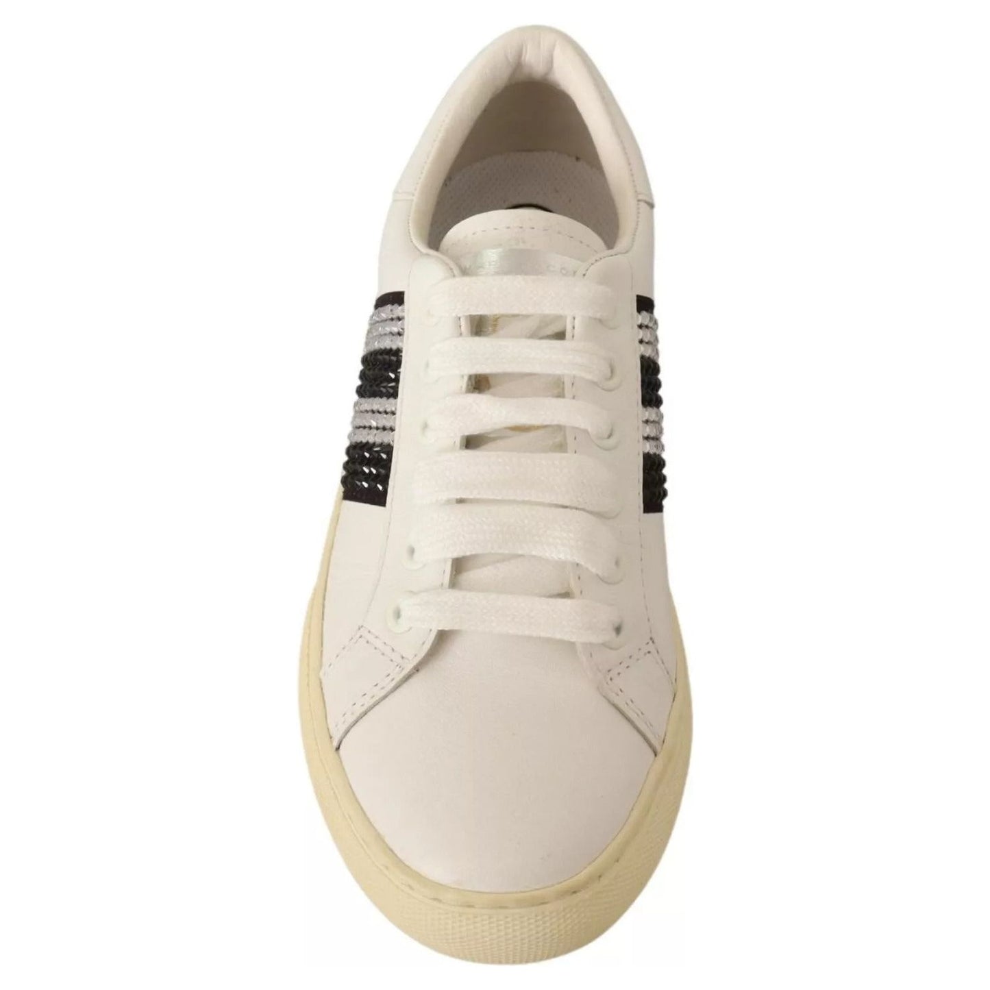 Marc Jacobs White Leather Crystal Embellished Sneakers Shoes LA9355-36
