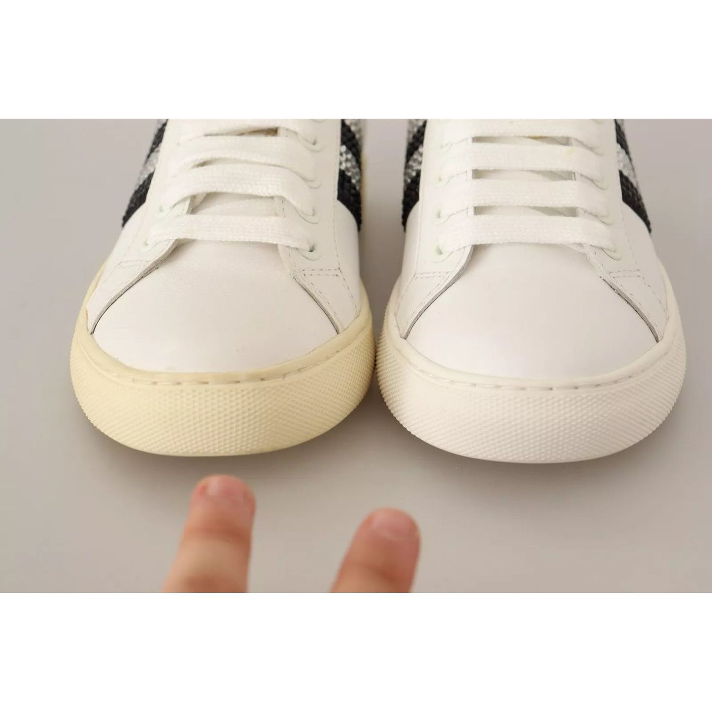 Marc Jacobs White Leather Crystal Embellished Sneakers Shoes LA9355-36
