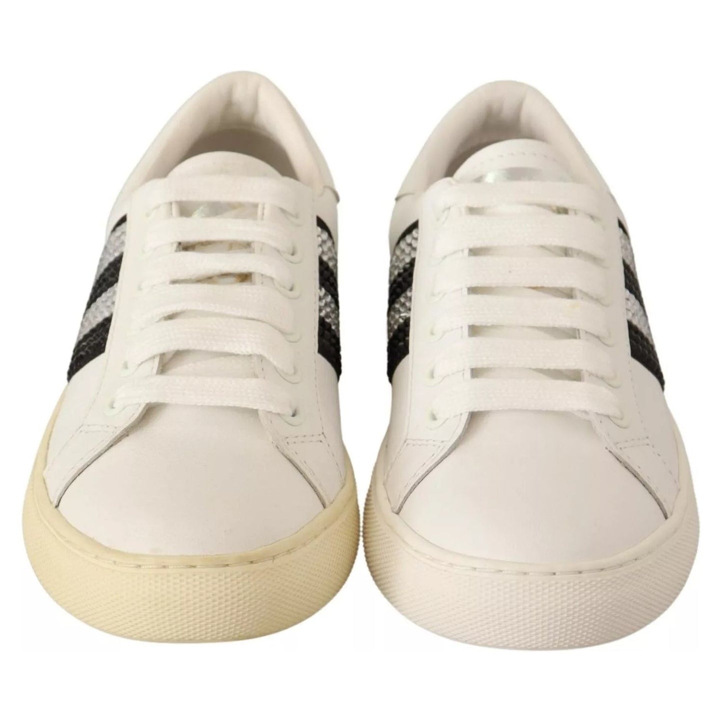 Marc Jacobs White Leather Crystal Embellished Sneakers Shoes LA9355-36