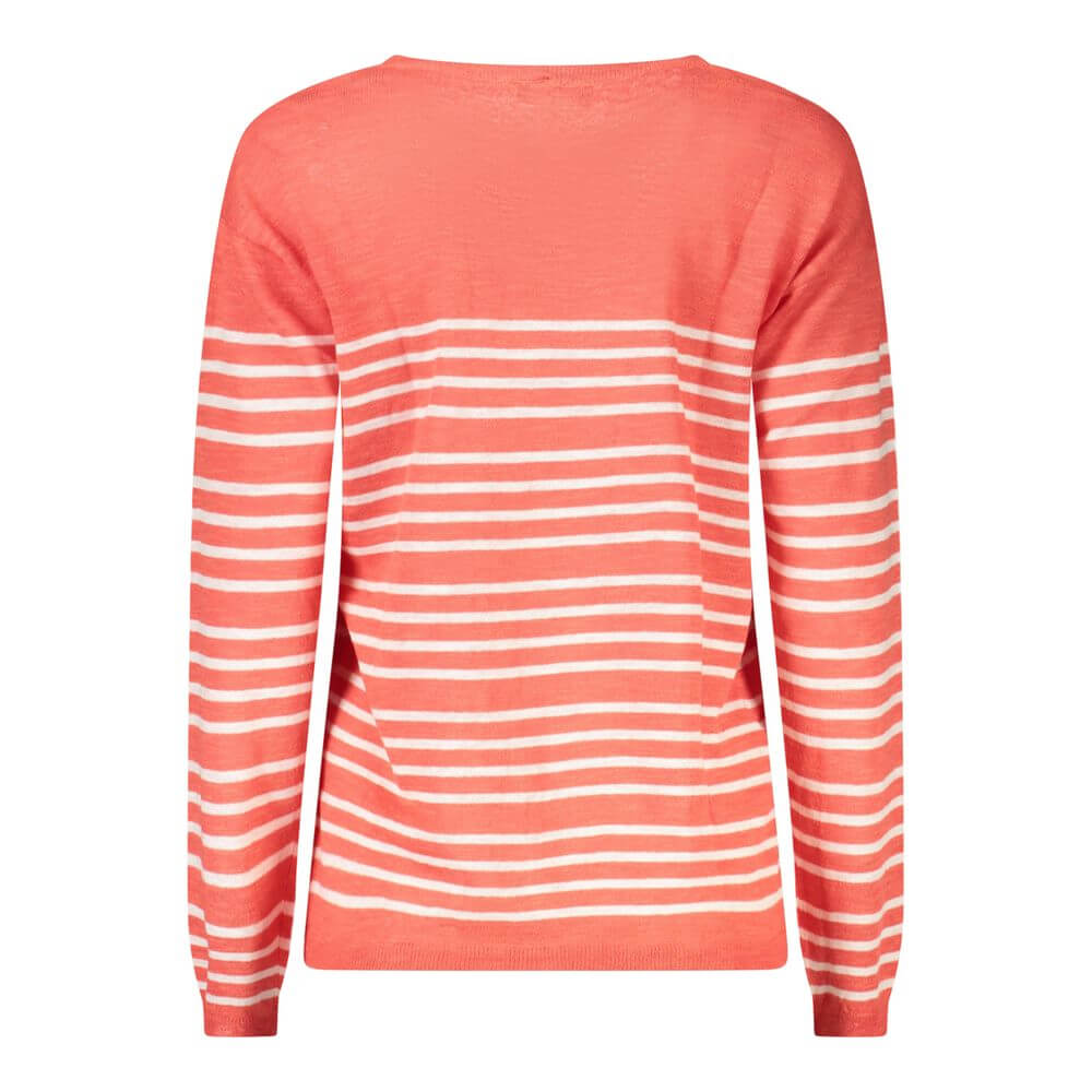 North Sails Red Cotton Sweater with striped long sleeves, wide neckline, and logo on back view.