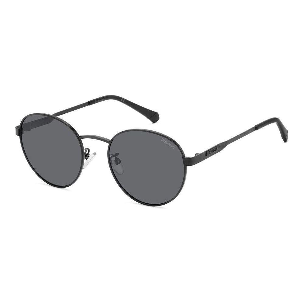 Unisex sunglasses POLAROID MOD. PLD 2144_G_S_X with round black lenses and frame, stylish and modern eyewear design.