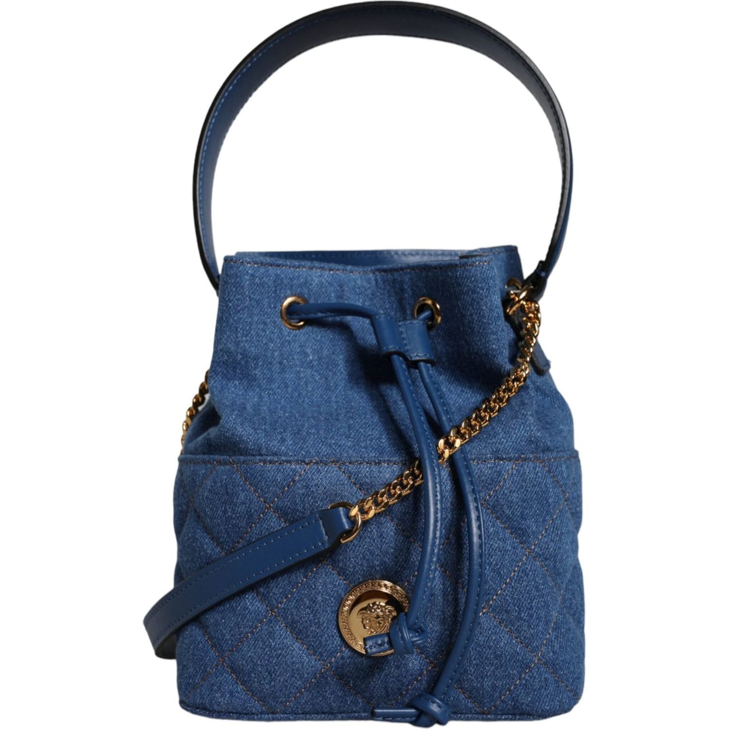 Versace Blue Quilted Denim Leather Crossbody Shoulder Bag BAG1602