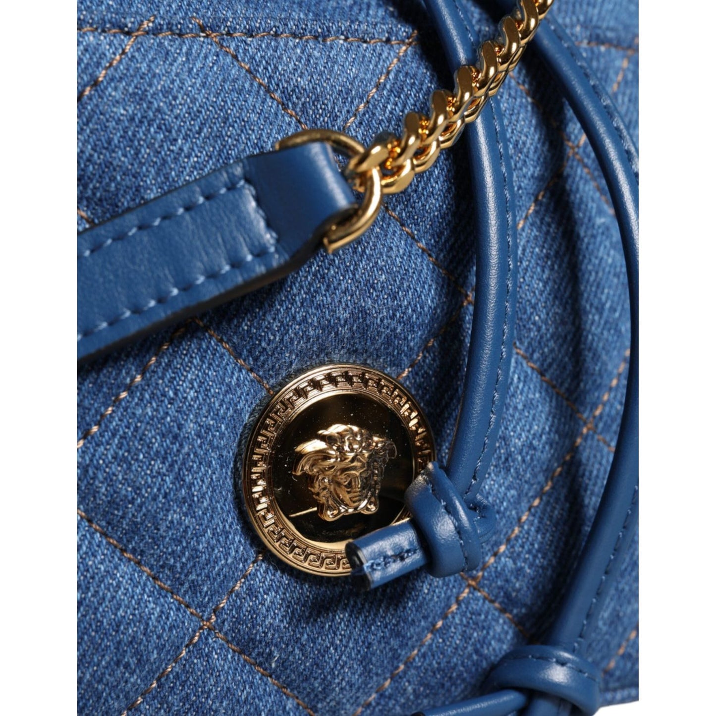 Versace Blue Quilted Denim Leather Crossbody Shoulder Bag BAG1602