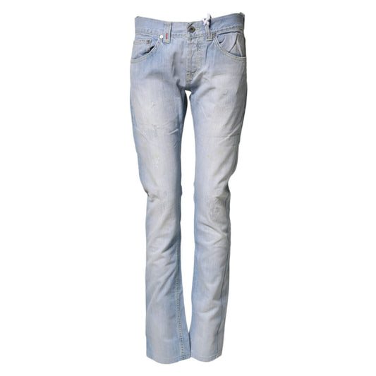 Dondup Light Blue Cotton Stretch Straight Denim Trouser Jeans