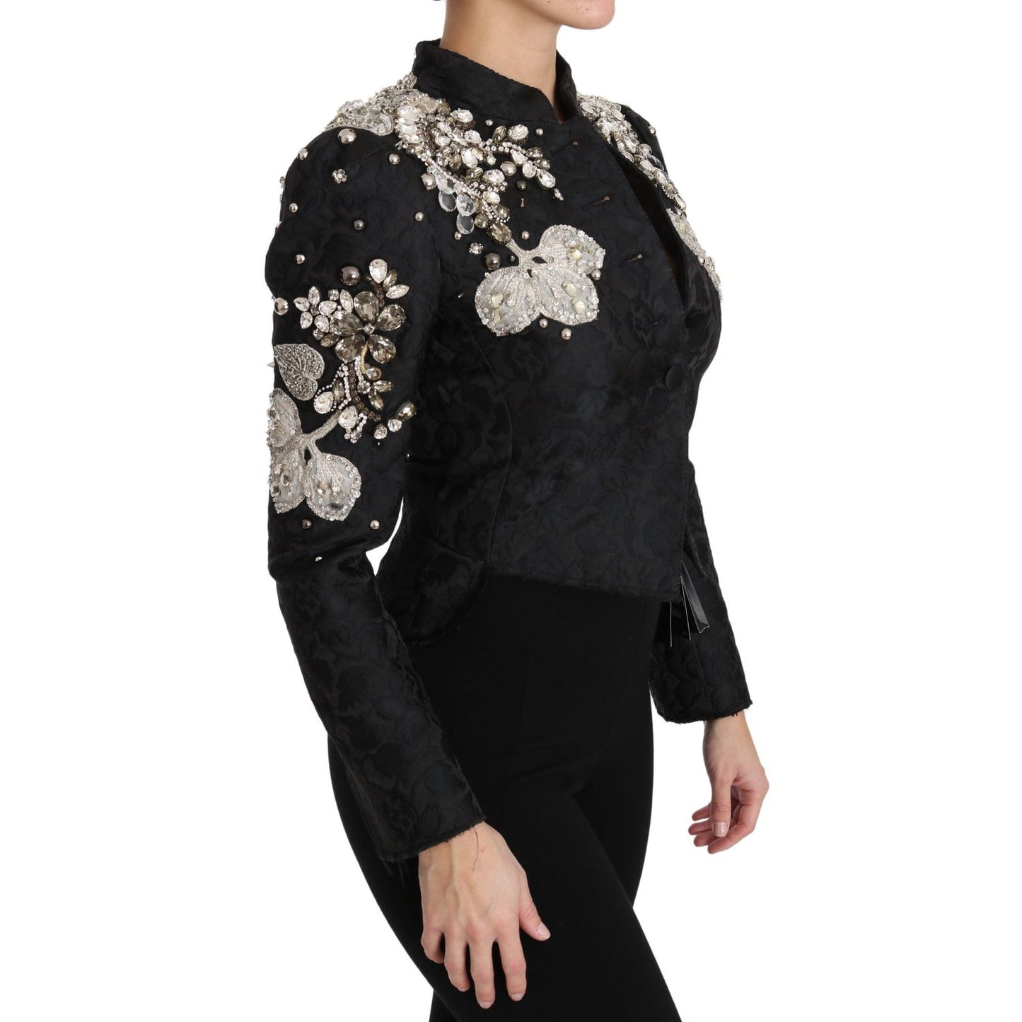 Dolce & Gabbana Black Jacquard Crystal Floral Jacket
