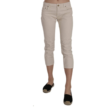 Dondup Beige Cotton Stretch Low Waist Skinny Cropped Capri Jeans Jeans & Pants