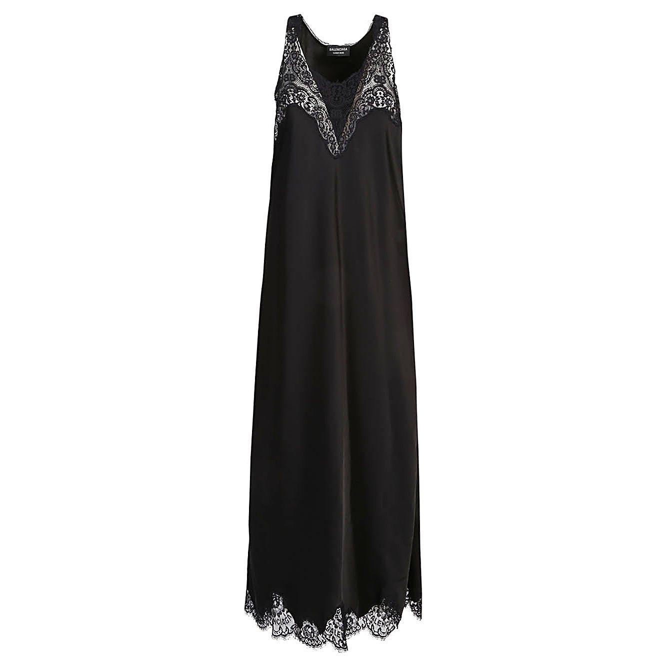 Balenciaga Lace trim long length sleeveless v-neckline dress
