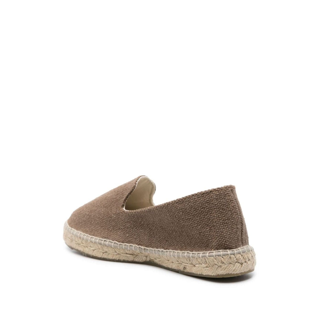 Manebí MANEBI Flat shoes Dove Grey taupe brown canvas espadrilles with braided raffia sole, round toe and embroidered logo.