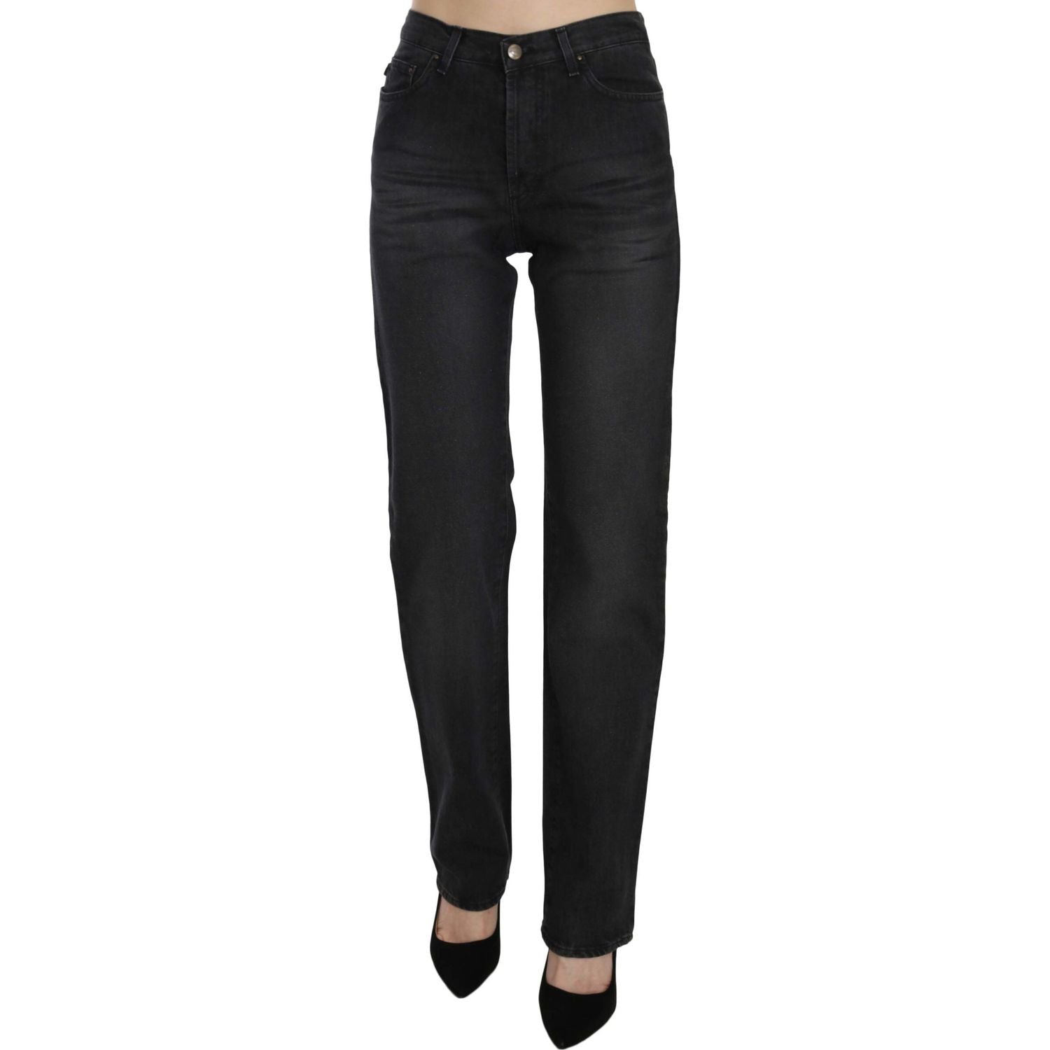 Just Cavalli Black Washed High Waist Straight Denim Pants Jeans