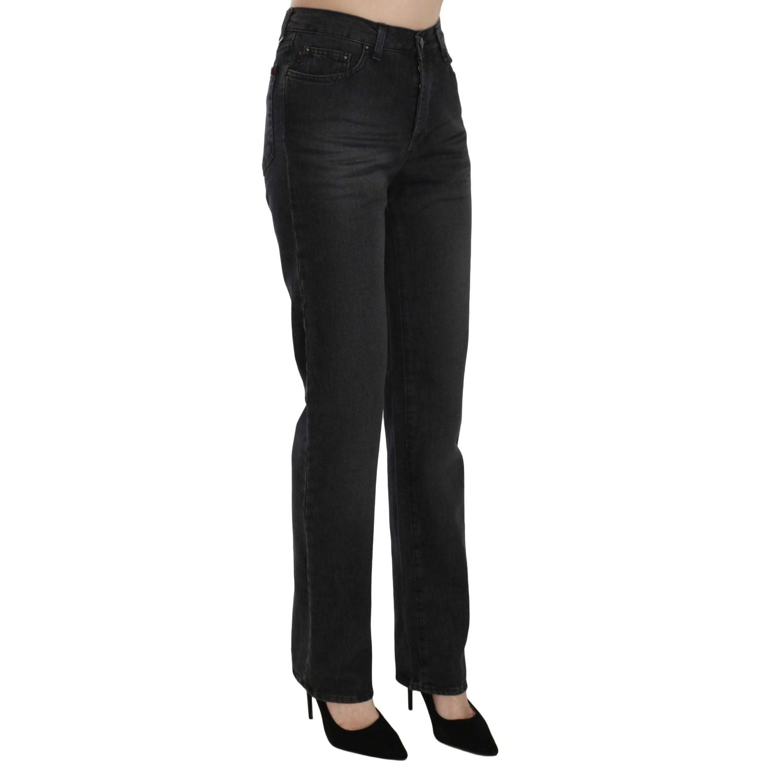 Just Cavalli Black Washed High Waist Straight Denim Pants Jeans