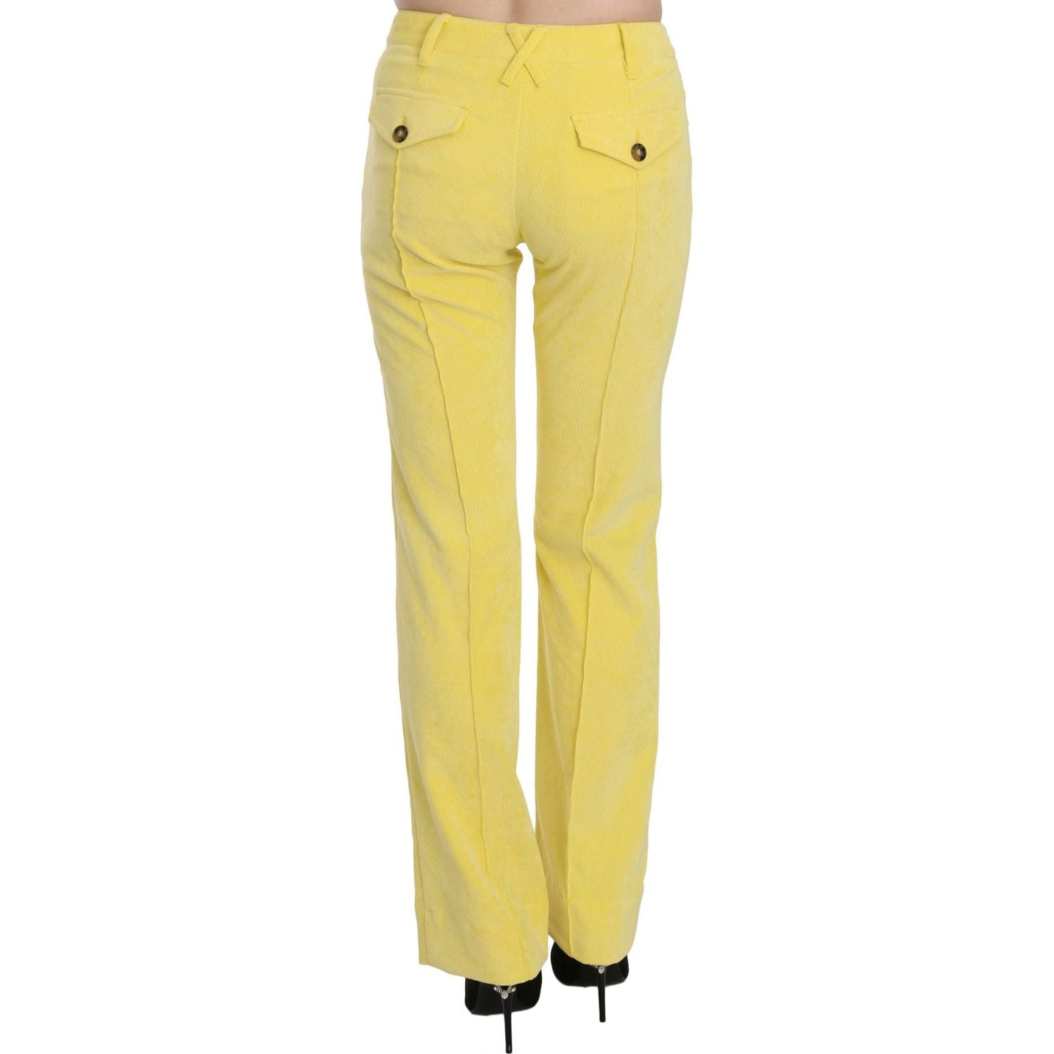 Just Cavalli Yellow Corduroy Mid Waist Straight Trousers Pants