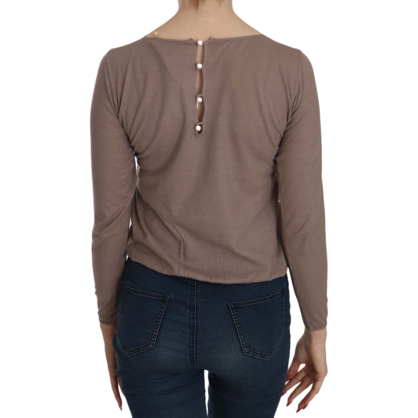 PINK MEMORIES Brown Lace See Through Long Sleeve Top