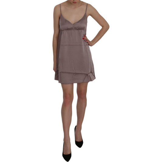 PINK MEMORIES Purple Spaghetti A-line Mini Silk Dress